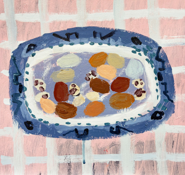 Eggs on Blue Willow Plate 