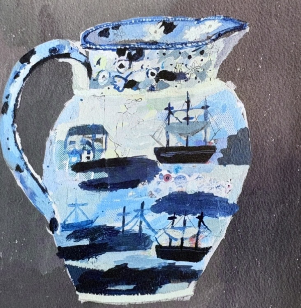 English Blue and White Pitcher