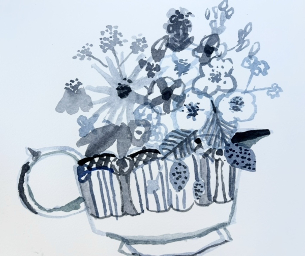 Strawberries and Garden Flowers in a Wobbly Jug 